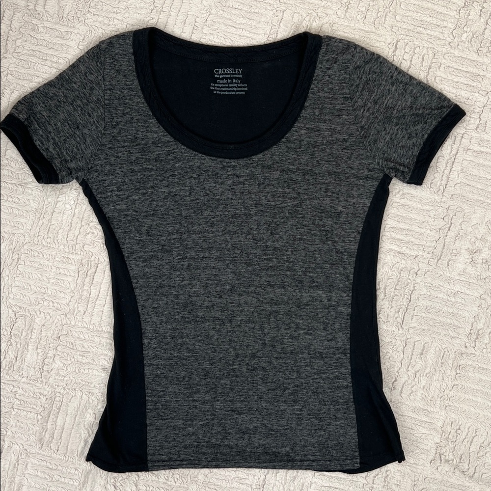 Crossley Charcoal and Black Short Sleeve Tee, cotton linen blend, Made in Italy